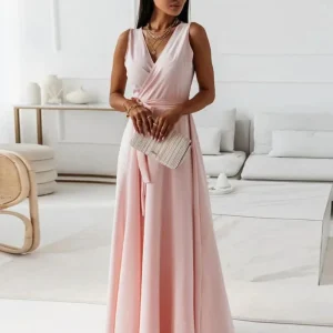 Robe d'invitée de Mariage Col en V Sans Manches Pour Femme | Maxi