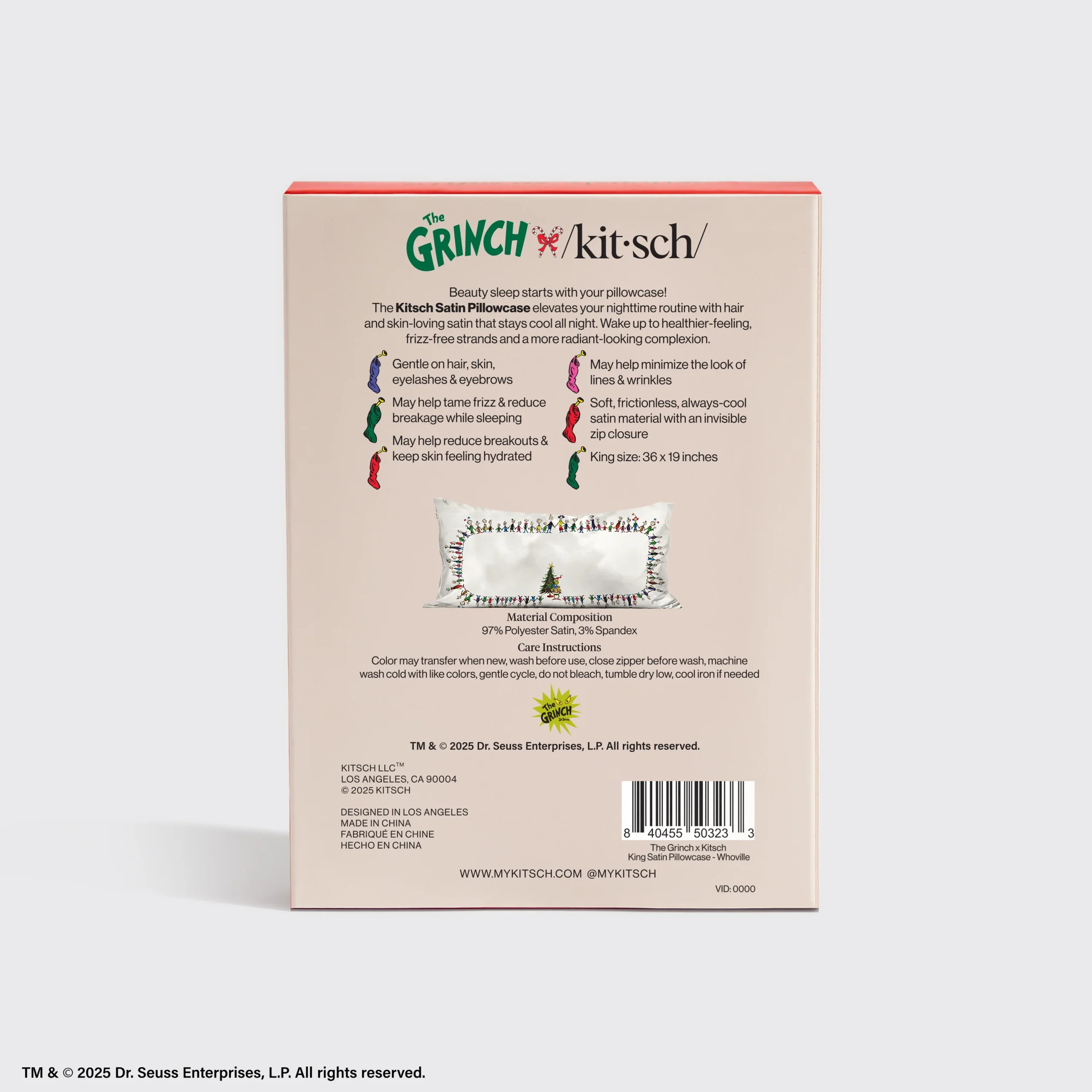 The Grinch x Kitsch Satin Pillowcase in Whoville - King – Image 4