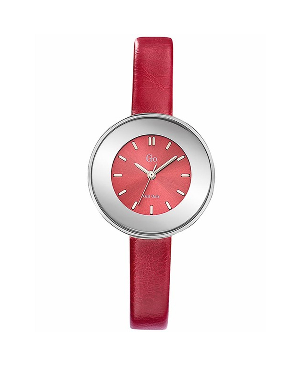 MONTRE GO MADEMOISELLE CUIR ROUGE BOITIER ROND ACIER GRIS