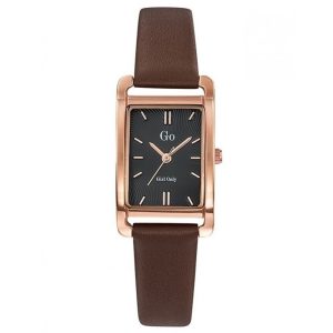 MONTRE GO MADEMOISELLE RECTANGULAIRE ACIER DORÉ CUIR MARRON