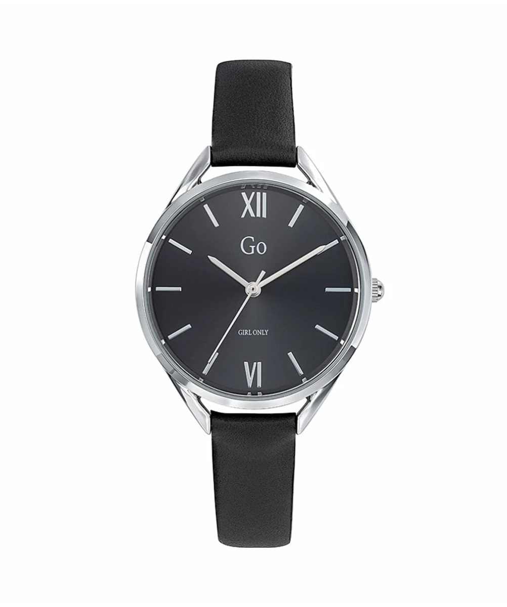 MONTRE GO MADEMOISELLE CUIR NOIR BOITIER ROND ACIER GRIS