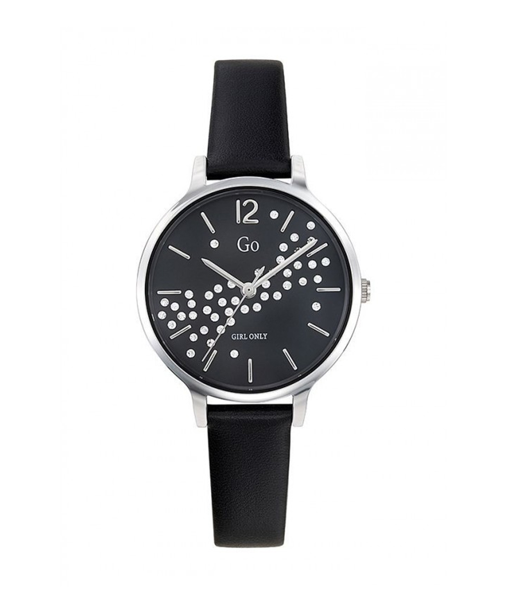 MONTRE GO MADEMOISELLE CUIR NOIR BOITIER ROND ACIER GRIS