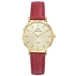 MONTRE GO MADEMOISELLE CUIR ROUGE BOÎTIER DORÉ