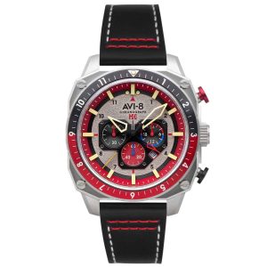 MONTRE AVI-8 HAWKER HUNTER DUAL TIME CHRONOGRAPH CADRAN ROUGE