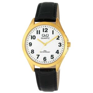 MONTRE Q&Q HOMME CUIR NOIR CADRAN BLANC