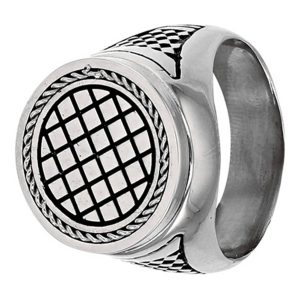 CHEVALIÈRE AUGUSTE RONDE ACIER AVEC MOTIF NOIR CISELÉ