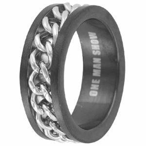 BAGUE ALEXANDRE ACIER NOIR AVEC CHAÎNE GRISE