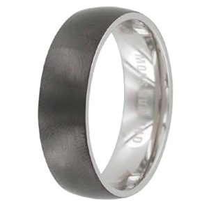 BAGUE OSCAR EN ACIER GRIS ET NOIR LISSE