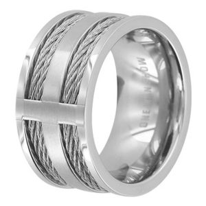 BAGUE KAÏS LARGE ACIER ET CABLE