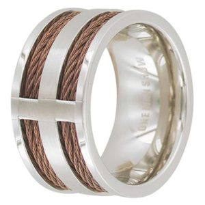 BAGUE ERICO FANTAISIE LARGE HOMME EN ACIER ET CÂBLE