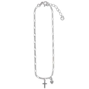 BRACELET CHAÎNE DE CHEVILLE LEX AVEC CROIX ET COEUR EN ARGENT