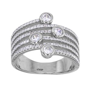 BAGUE SPIRALE PAVÉES D&rsquo;OXYDES SERTIS CLOS ET SERTIS GRIFFES, ARGENT 925/1000 RHODIÉ