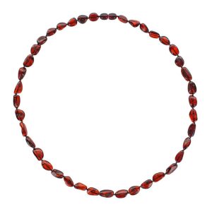COLLIER MATHIS HOMME EN PIERRE D’AMBRE COULEUR CERISE, FERMOIR A VIS