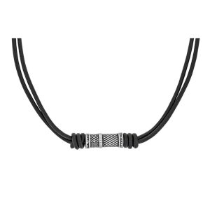 COLLIER YANIS CUIR DE BOVIN NOIR ET ACIER MAT MOTIF REPTILE EXTENSIBLE