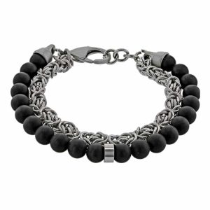 BRACELET DOUGLAS 2 RANG EN ACIER ET ONYX