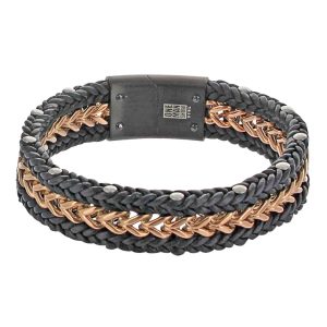 BRACELET ERNEST EN CUIR DE BOVIN ET CHAÎNE EN ACIER