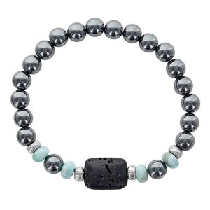 BRACELET LARIO ÉLASTIQUE HOMME LARIMAR, HÉMATITE ET PIERRE DE LAVE, PERLES