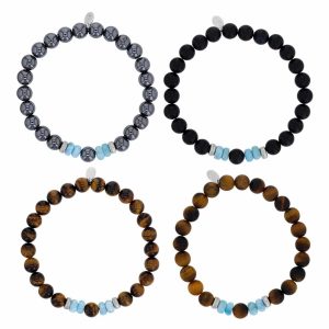 LOT DE 4 BRACELETS HENRI LARIMAR AVEC PENDENTIF