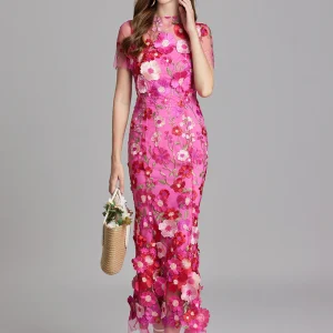 Andrea - Robe maxi transparente avec broderie délicate