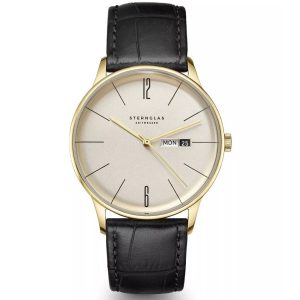 MONTRE STERNGLAS BERLIN SEPIA GOLD CUIR NOIR