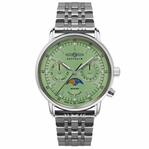MONTRE ZEPPELIN LZ14 MARINE LADY MOON PHASE GREEN STEEL